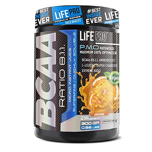 Life Pro BCAA Pro 8:1:1 Ajinomoto 300 gramos | Suplemento con Aminoácidos de Cadena Ramificada, Leucina, Valina e Isoleucina, Sabor Naranja