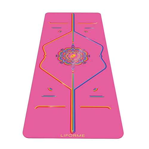Liforme - Esterilla de yoga de viaje con tinta – Sistema de alineación patentado, antideslizante, ecológica y biodegradable, ultraligera, resistente al sudor, largo, ancho y grueso – rosa agradecido