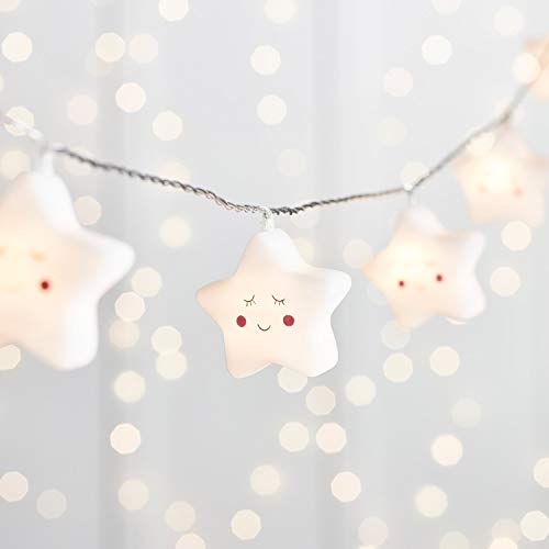 Lights4fun - Cadena de Luces Decorativas a Pilas con 12 Estrellas y Luces Led Blanco Cálido para Dormitorios de Niños