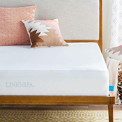 LINENSPA Protector de colchón, prémium, de tela suave, 100% impermeable, hipoalergénico, protección superior, sin vinilo