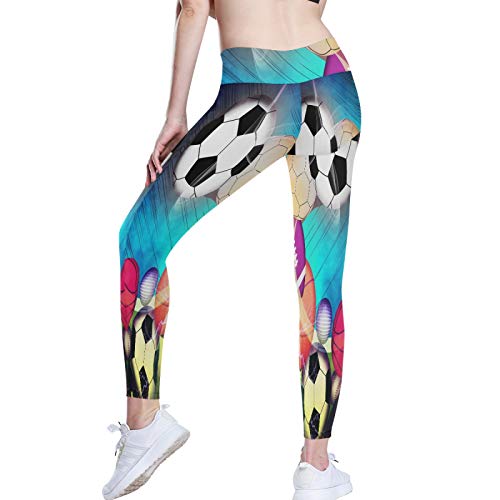 Linomo Pantalones de yoga de cintura alta para mujer, pantalones deportivos con estampado de pelota de entrenamiento, pantalones de yoga para mujer