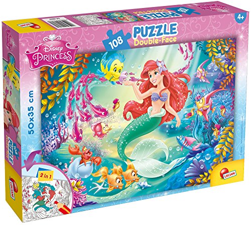 Lisciani Puzzle para niños de 108 piezas 2 en 1, Doble Cara con reverso para colorear - Disney La Sirenita 48069