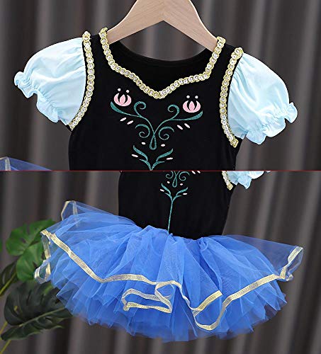 Lito Angels Disfraz Bailarina de Ballet Princesa Anna para Niñas, Vestido Maillot de Danza Baile con Falda Tutu Reino del Hielo, Talla 5 a 6 Años, Azul
