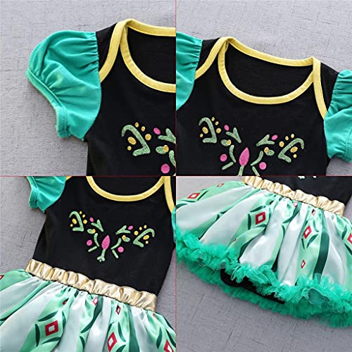 Lito Angels Disfraz Vestido de Princesa Anna para Bebé Niñas, Body Mamelucos Onesie con Diadema Talla 9-12 Meses, Verde