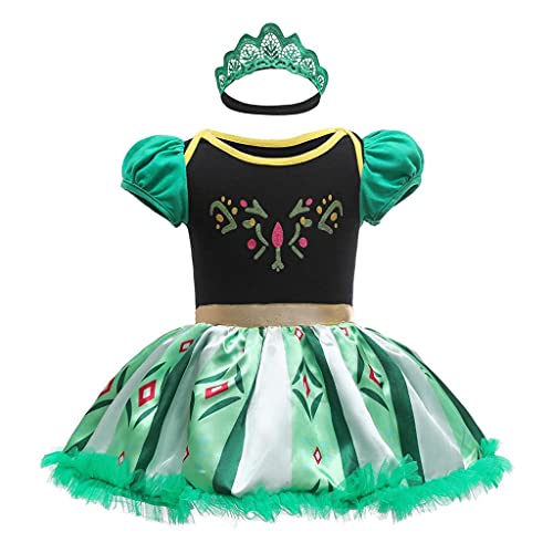 Lito Angels Disfraz Vestido de Princesa Anna para Bebé Niñas, Body Mamelucos Onesie con Diadema Talla 9-12 Meses, Verde
