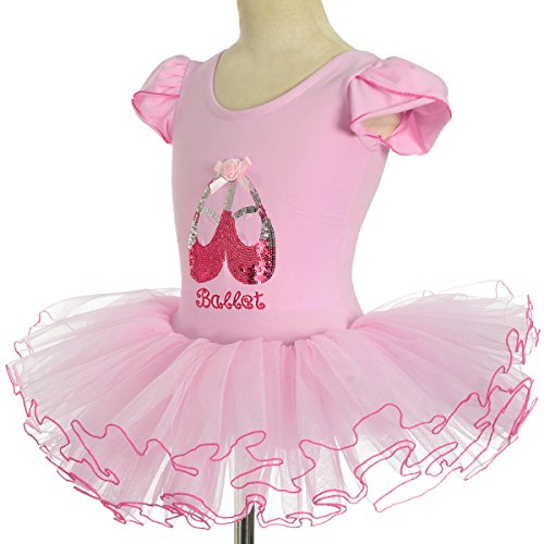 Lito Angels Vestido Tutu Bailarina de Ballet Lentejuelas para Niña, Maillot de Danza Baile con Falda, Talla 3-4 años, Manga Corta, Rosa