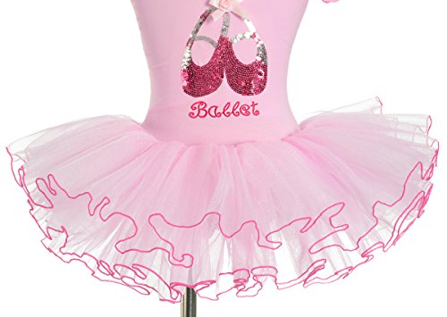 Lito Angels Vestido Tutu Bailarina de Ballet Lentejuelas para Niña, Maillot de Danza Baile con Falda, Talla 6-8 años, Manga Corta, Rosa