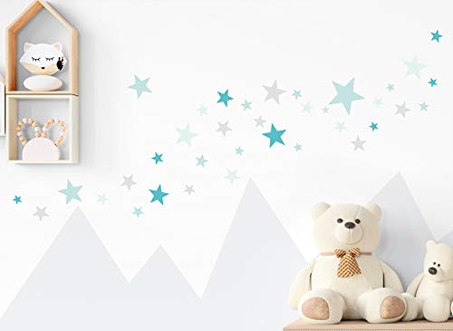 Little Deco DL398 - Adhesivo decorativo para pared, diseño de estrellas, 60 estrellas, color turquesa, menta y gris claro