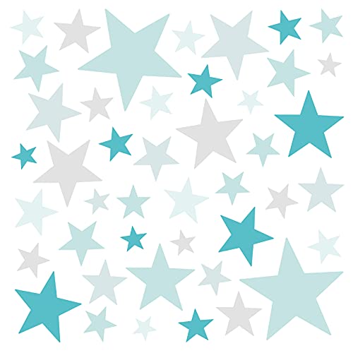 Little Deco DL398 - Adhesivo decorativo para pared, diseño de estrellas, 60 estrellas, color turquesa, menta y gris claro