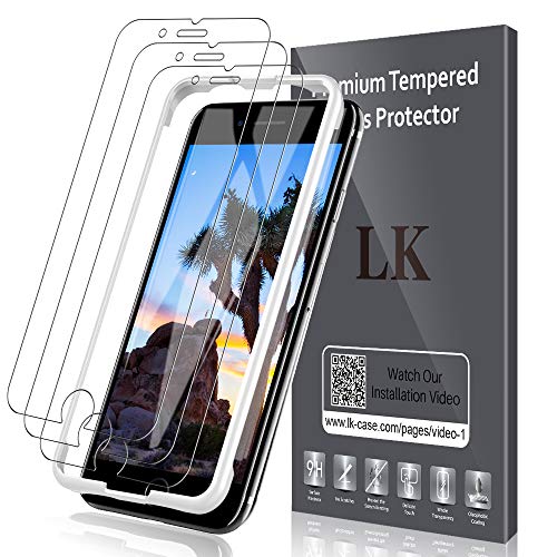 LK 3 Unidades Protector de Pantalla Compatible con iPhone SE 2020/8 / 7 / 6s / 6, 9H Dureza Cristal Templado, Equipado con Marco de Posicionamiento, Vidrio Templado Screen Protector