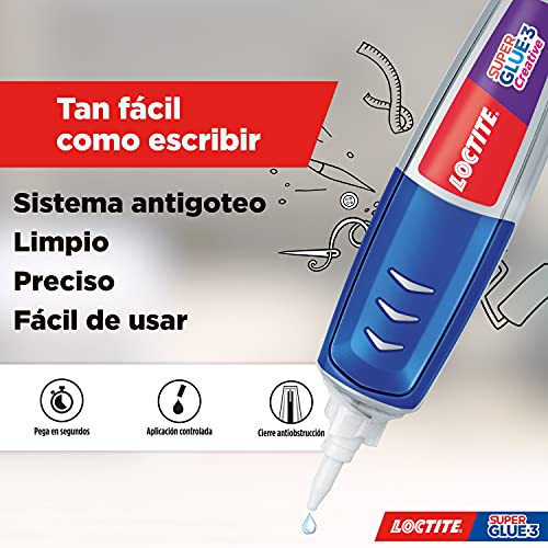 Loctite Super Glue-3 Creative Pen, adhesivo transparente con forma de bolígrafo, pegamento instantáneo y universal antigoteo, fácil de usar y de gran precisión, 4gr