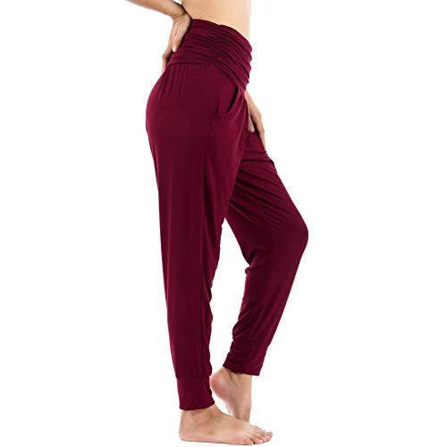 Lofbaz Pantalones de Yoga para Mujer Leggings de Entrenamiento Ropa de Mujer Pantalones Deportivos Ropa Harem Pijamas Rojo Oscuro XL