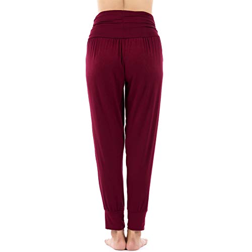 Lofbaz Pantalones de Yoga para Mujer Leggings de Entrenamiento Ropa de Mujer Pantalones Deportivos Ropa Harem Pijamas Rojo Oscuro XL