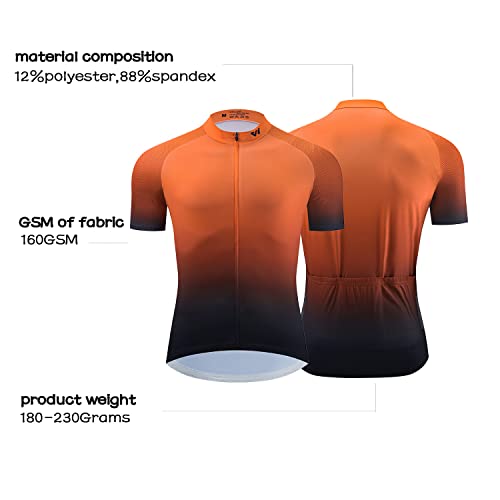 logas Maillot de ciclismo para hombre, manga corta, transpirable, de secado rápido, con 3 bolsillos, Naranja degradado, XL