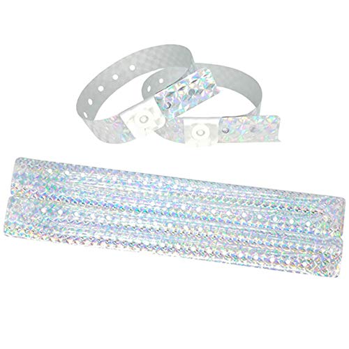 Lote de 100 pulseras de plástico – Vinilo para eventos festivales – Impermeables (plata holográfica)