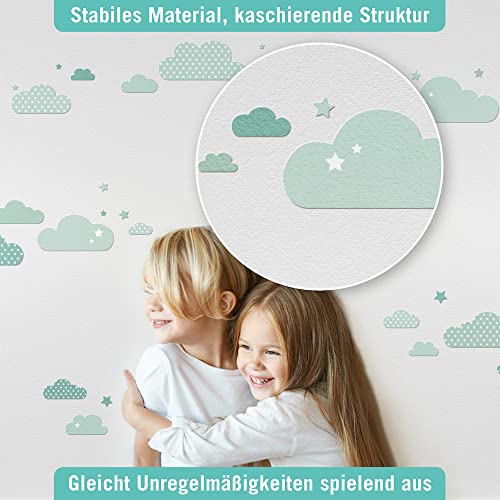 lovely label Pegatinas Infantiles de Pared de Nubes - Adhesivo Infantil Libre de PVC para Habitaciones de Niños y Bebés - Adhesivos Infantiles de 40 unidades/ Menta