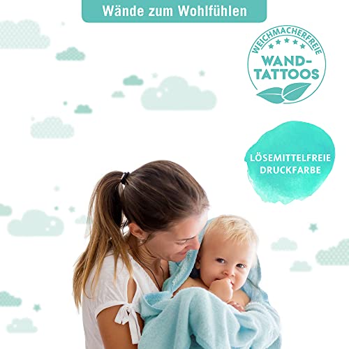 lovely label Pegatinas Infantiles de Pared de Nubes - Adhesivo Infantil Libre de PVC para Habitaciones de Niños y Bebés - Adhesivos Infantiles de 40 unidades/ Menta