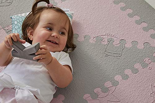 LuBabymats - Alfombra puzzle infantil para bebés de Foam (EVA), suelo extra acolchado para niños, color rosa y gris