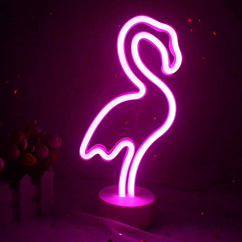 Luces de neón de flamenco rosa, luces de base de neón, letreros alimentados por USB/batería, regalos de decoración de fiesta de Navidad para dormitorio de niñas