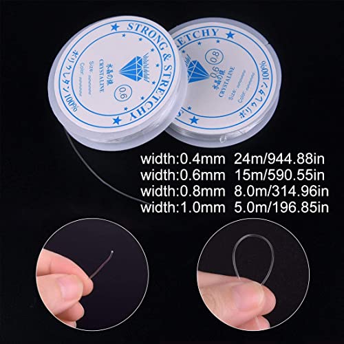 LuLiyLdJ 4 bobinas 0,4 mm 0,6 mm 0,8 mm 1 mm hilo elástico para joyería hilo de goma perla pulsera para joyería artesanal hilo transparente (0,4-1 mm)