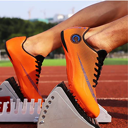 LZQpearl Zapatillas De Atletismo, Zapatillas Unisex para Correr Profesionales, Zapatillas Deportivas con Clavos De 8 Clavos para Hombres Y Mujeres, Zapatillas Cómodas para Sprint, Running (43,Orange)