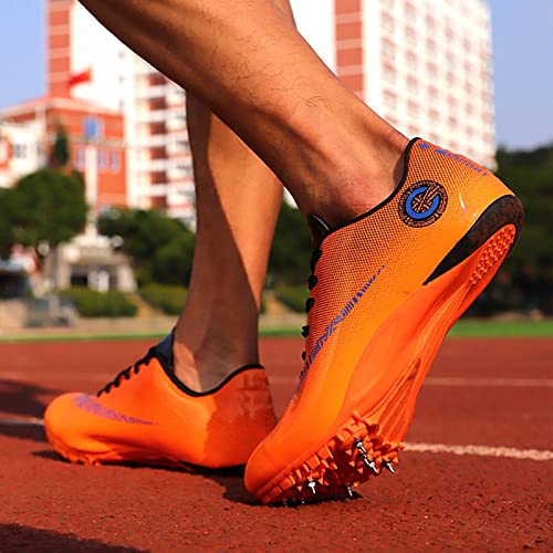 LZQpearl Zapatillas De Atletismo, Zapatillas Unisex para Correr Profesionales, Zapatillas Deportivas con Clavos De 8 Clavos para Hombres Y Mujeres, Zapatillas Cómodas para Sprint, Running (43,Orange)