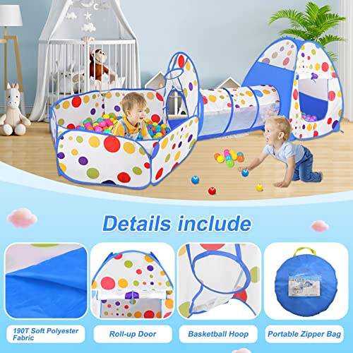MAIKEHIGH Tienda Campaña Infantil, 3 en 1 Plegable Pop-up Piscina de Bolas con Tunel para Regalo de Cumpleaños para Niños Niñas en el Exterior Azul (Pelota No Incluida)
