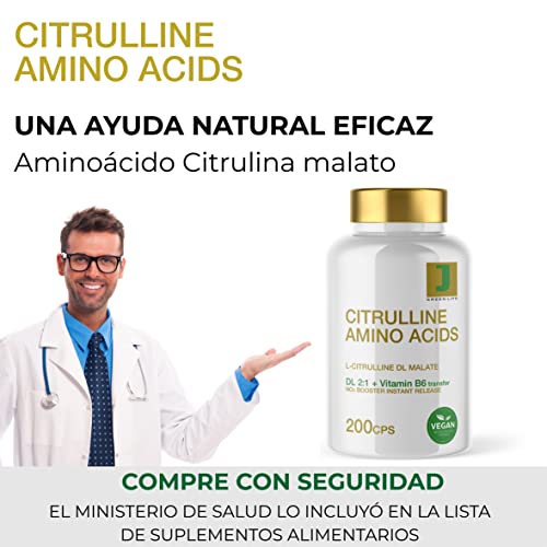 Malato de L-citrulina + Vitamina B6 | 200 cápsulas 500mg | aminoácido vegano | óxido nítrico