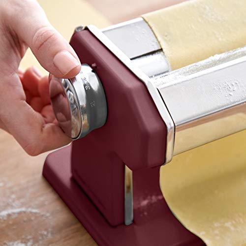 Máquina de fideos manual Nonna, Acero inoxidable, Máquina para hacer pasta, incluye secador de pasta y 3 accesorios para cortar espaguetis, lasaña, tallarines - rojo