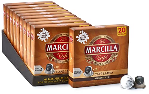 Marcilla Café Largo - 200 cápsulas compatibles con máquinas Nespresso*® (10 paquetes de 20 unidades)