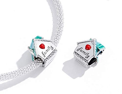 Mar's Designs - 2 Charms Pandora Style Casa Familiar y Corazón con Cristales Plata de Ley | Regalos originales para mujer | Colgantes Compatibles Pulsera Pandora Charm Plata | Regalos para madre