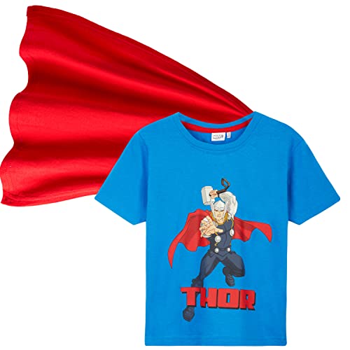 Marvel Camiseta Niño, Ropa Niño 100% Algodon, Camisetas Niño con Capa de Superheroes, Merchandising Oficial Regalos para Niños y Adolescentes 4-14 Años (7-8 Años, Azul Claro)