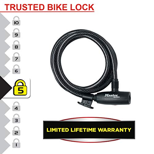 MASTER LOCK Candado Bicicleta [1,8 m Cable] [Llave] [Flexible Montaje] [Exterior] 8232EURDPRO - Ideal para Bicicleta, Monopatín, Paseante, Cortacésped y Otro Equipo