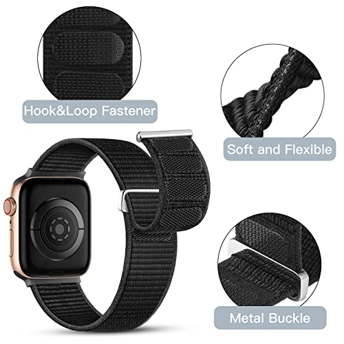 Mastten Sport Loop Correa Compatible con Apple Watch 42mm 44mm 45mm, Pulsera de Nylon Velcro Hombres Mujeres, Correas de Repuesto Trenzadas Ajustables para iWatch Series SE 7 6 5 4 3 2 1, Negro