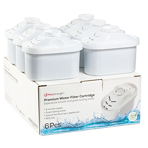 Max Strength Pro - Juego de 6 cartuchos de filtro de agua compatibles con Brita Maxtra® y XL Jugs, 6 meses de suministro de filtros sin BPA, también compatible con Mavea Maxtra, Elemaris, Marella