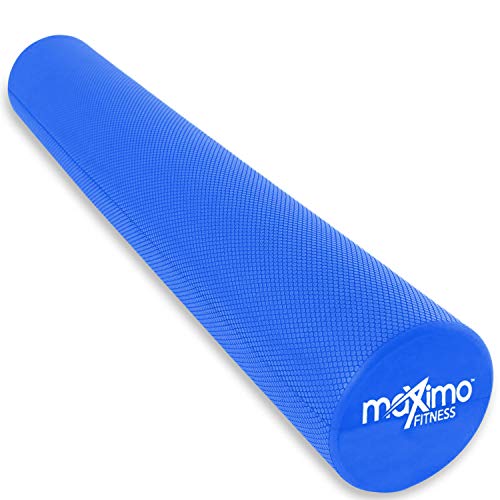 Maximo Fitness Rodillo de Espuma Largo – 6 x 36 Pulgadas (15 cm x 90 cm) – Tipo Trigger Point Herramienta de Auto Masaje para Casa, Gimnasia, Pilates, Yoga – Instrucciones Incluidas. (Blue)