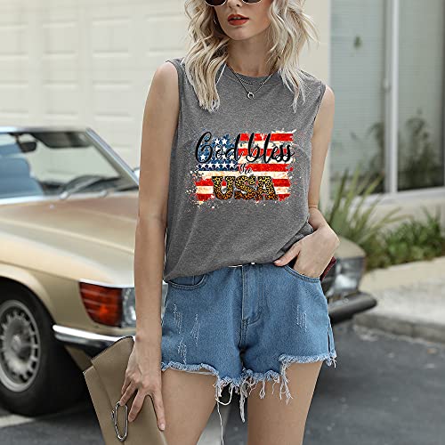 Mayntop Camiseta de manga corta para mujer con diseño de bandera de Estados Unidos con texto en inglés "God Bless" para el 4 de julio, A-gris claro, 46