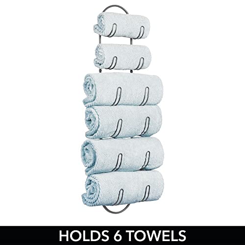 mDesign Juego de 2 toalleros de baño para montaje en pared – Estantes para toallas de metal – Elegante accesorio para el baño – Repisa para toallas ideal para el aseo de invitados – gris oscuro