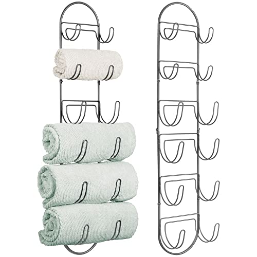 mDesign Juego de 2 toalleros de baño para montaje en pared – Estantes para toallas de metal – Elegante accesorio para el baño – Repisa para toallas ideal para el aseo de invitados – gris oscuro