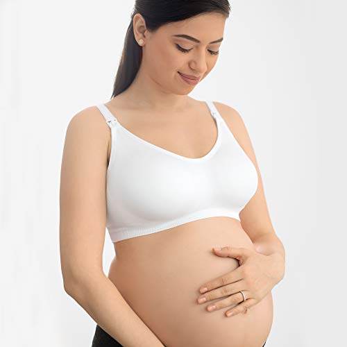 Medela Ultimate Bodyfit - Sujetador de Maternidad sin Costuras para un Ajuste y una sujeción optimas Durante el Embarazo y la Lactancia, Blanco, L