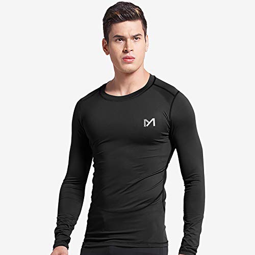MEETYOO Camiseta Compresion Hombre, Ropa Deportiva Manga Larga Base Layers para Running Gym Ciclismo, Negro, S