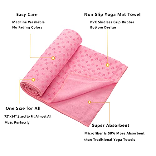 MEIRIYFA Toalla de yoga, microfibra antideslizante para yoga, toalla ultra suave y absorbente de sudor, para yoga, bikram, pilates, tamaño estándar 72 x 24 pulgadas (rosa)