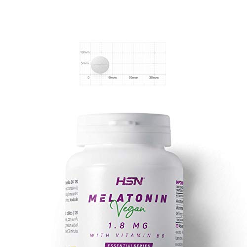 Melatonina 1,8mg de HSN | 120 Tabletas de Acción Rápida | La Melatonina contribuye a disminuir el tiempo necesario para conciliar el Sueño + Aliviar Jet Lag | No-GMO, Vegano, Sin Gluten