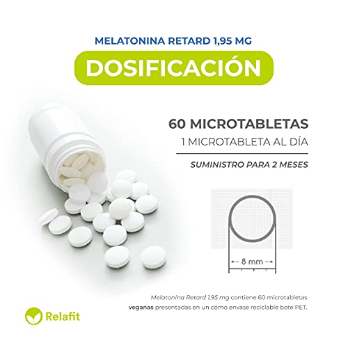 Melatonina Retard Pura 1,95 mg – 60 Microtabletas | Relafit – Laboratorios MS | Suministro para 2 meses | Efecto Liberación Prolongada | Ayuda con el insomnio o trastornos del sueño | Vegano