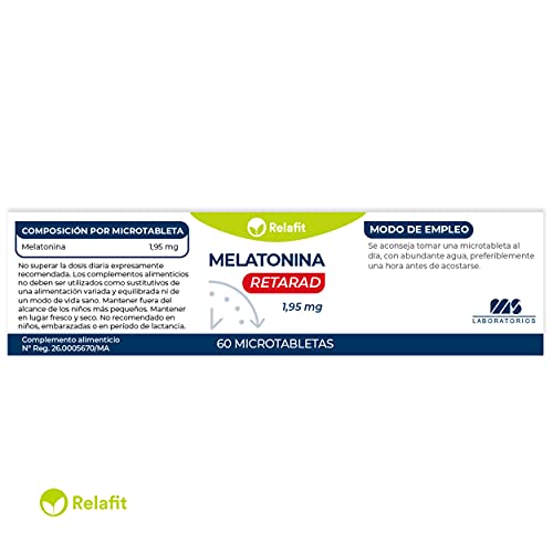 Melatonina Retard Pura 1,95 mg – 60 Microtabletas | Relafit – Laboratorios MS | Suministro para 2 meses | Efecto Liberación Prolongada | Ayuda con el insomnio o trastornos del sueño | Vegano