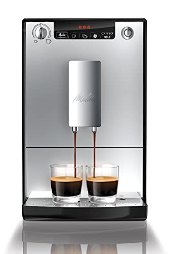 Melitta Caffeo Solo E950-103 Cafetera Superautomática con Molinillo, 15 Bares, Café en Grano para Espresso, Limpieza Automática, Personalizable, Plata
