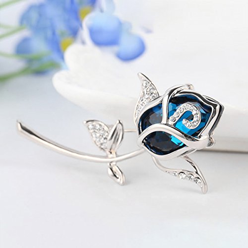 Merdia Broche de cristal creado azul para mujer con clase, broche de flor