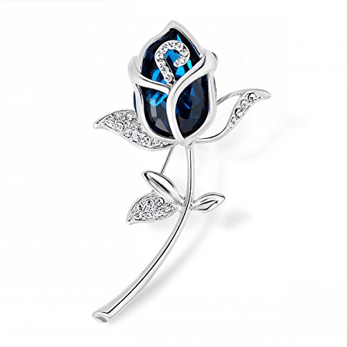 Merdia Broche de cristal creado azul para mujer con clase, broche de flor