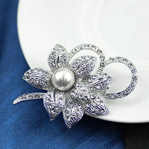 Merdia con clase de la flor broche Creado con Brillante de cristal y perlas Creado para la boda de Navidad o fiesta de graduación