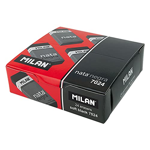 MILAN® Caja 24 gomas de borrar rectangulares nata® negra 7024 con faja de cartón y celofán